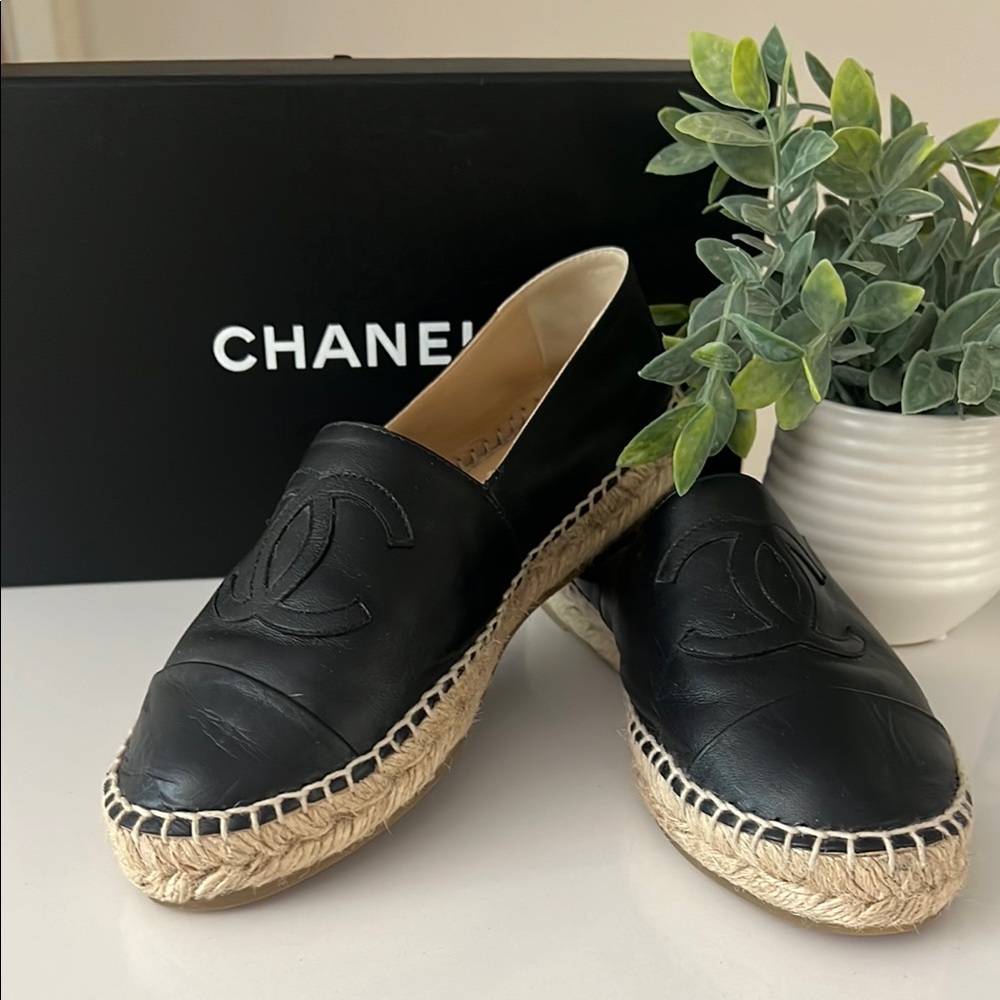 Chanel Black Espadrille Flats